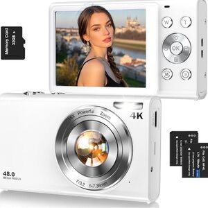 White 4K Digital Camera with Flip Screen
